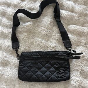 Chico's Black Quilted Crossbody Bag with Logo Accent